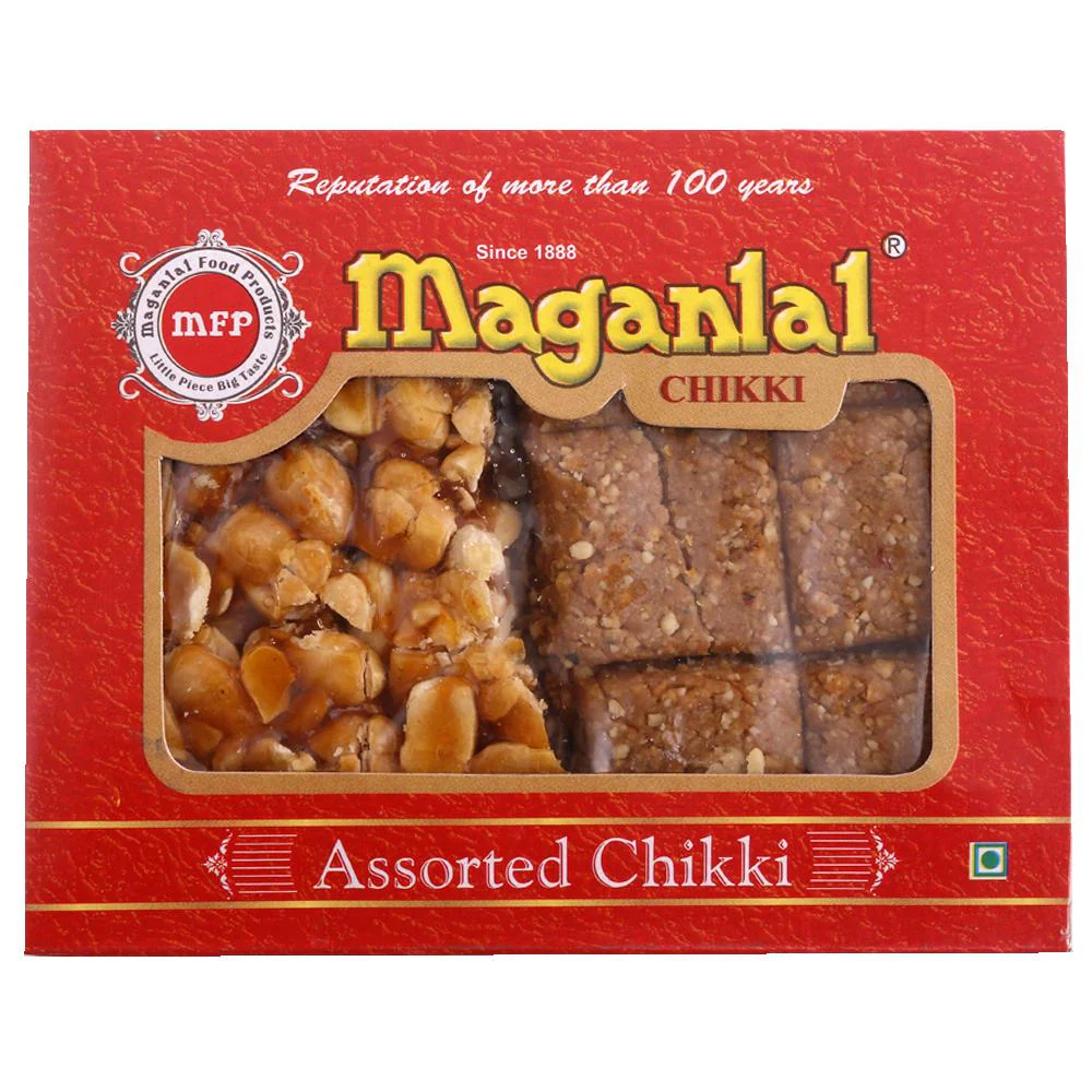 Famous Maganlal Chikki assorted box from Lonavala, Maharashtra – traditional jaggery and peanut sweet.
